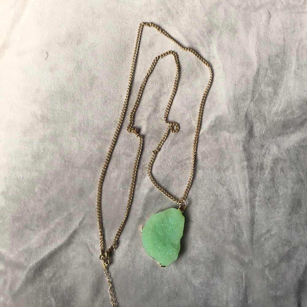 Long Gold And Mint Stone Necklace